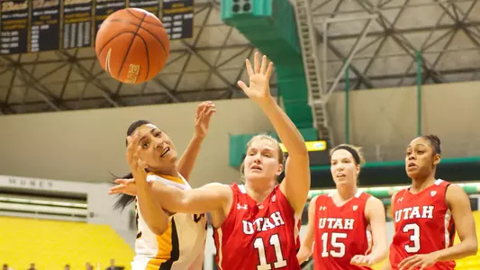 Devin Hudson in the first round game of the WNIT against Utah Wednesday night at the Walter Pyramid in Long Beach, Calif.