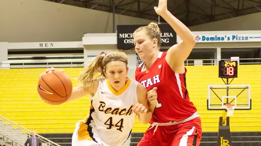 Lauren Spargo in the first round game of the WNIT against Utah Wednesday night at the Walter Pyramid in Long Beach, Calif.