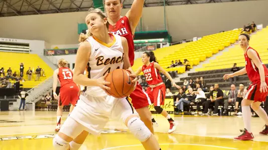 Lauren Spargo in the first round game of the WNIT against Utah Wednesday night at the Walter Pyramid in Long Beach, Calif.