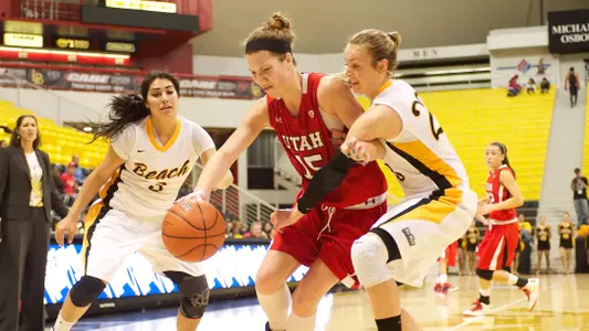 Mary Ochiltree in the first round game of the WNIT against Utah Wednesday night at the Walter Pyramid in Long Beach, Calif.