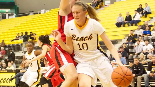 Ella Clark in the first round game of the WNIT against Utah Wednesday night at the Walter Pyramid in Long Beach, Calif.