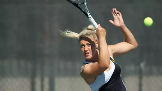 Klaudia Malenovska  in the Big West Conference Tennis match against Hawaii at the Rhodes Tennis Center, Long Beach, Calif., Sat., Feb. 16, 2013