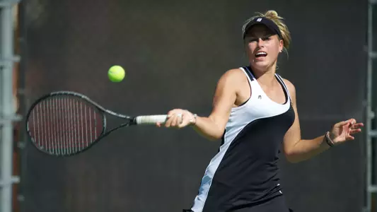 Sarah Cantlay in the Big West Conference Tennis match against Hawaii at the Rhodes Tennis Center, Long Beach, Calif., Sat., Feb. 16, 2013