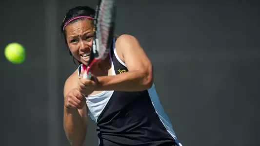 Hazuki Onaga in the Big West Conference Tennis match against Hawaii at the Rhodes Tennis Center, Long Beach, Calif., Sat., Feb. 16, 2013