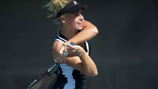 Sarah Cantlay in the Big West Conference Tennis match against Hawaii at the Rhodes Tennis Center, Long Beach, Calif., Sat., Feb. 16, 2013
