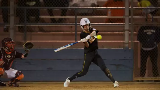 Nalani St. Germain batting in the Long Beach State Invitational game against Virginia Tech at Mayfair Park, in Lakewood, Calif., Thurs., Mar. 07, 2013.