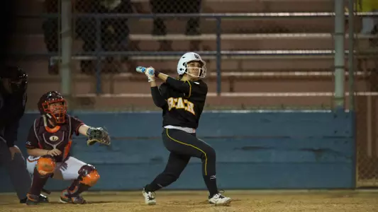 Shayna Kimbrough watches the ball sail foul in the Long Beach State Invitational game against Virginia Tech at Mayfair Park, in Lakewood, Calif., Thurs., Mar. 07, 2013.