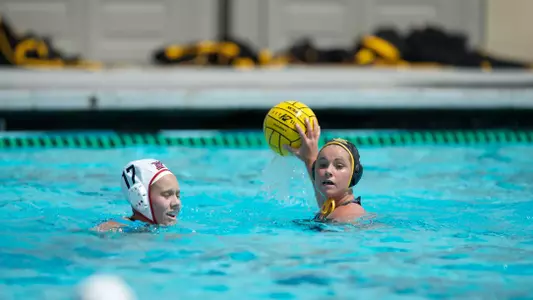 Justine Morgan in the Big West Conference match against No. 13 Cal State Northridge at the Campus Pool on Saturday, April 6, in Long Beach, Calif.