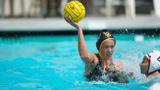Coriann Snyder in the Big West Conference match against No. 13 Cal State Northridge at the Campus Pool on Saturday, April 6, in Long Beach, Calif.