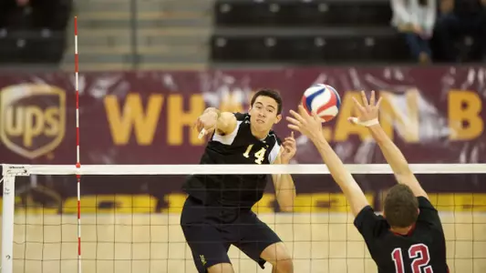 Ian Satterfield in the MPSF Conference Playoff match against Stanford at the Walter Pyramid, Long Beach, Calif., Saturday, April 20, 2013.