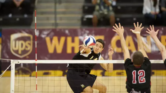 Ian Satterfield in the MPSF Conference Playoff match against Stanford at the Walter Pyramid, Long Beach, Calif., Saturday, April 20, 2013.