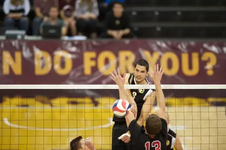 Taylor Gregory in the MPSF Conference Playoff match against Stanford at the Walter Pyramid, Long Beach, Calif., Saturday, April 20, 2013.