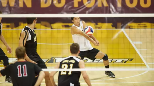 Andrew Sato in the MPSF Conference Playoff match against Stanford at the Walter Pyramid, Long Beach, Calif., Saturday, April 20, 2013.
