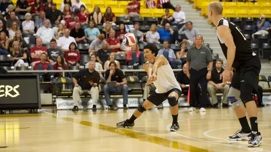 Andrew Sato in the MPSF Conference Playoff match against Stanford at the Walter Pyramid, Long Beach, Calif., Saturday, April 20, 2013.