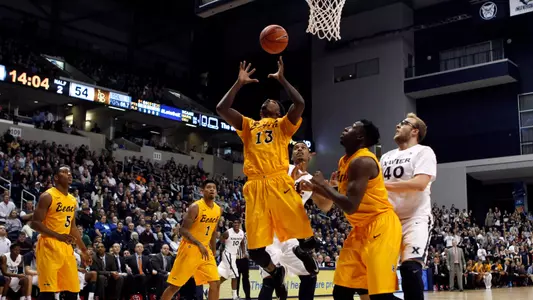 Nov 18, 2014; Cincinnati, OH, USA; Long Beach State 49ers guard Deontae North (13) rebounds during the second half against the Xavier Musketeers at the Cintas Center. Xavier defeated Long Beach State 97-74. Mandatory Credit: Frank Victores-USA TODAY Sports