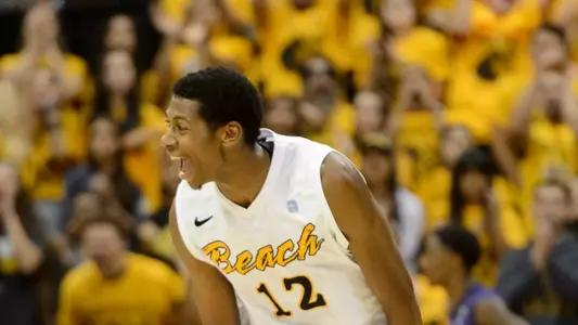 Eric McKnight reacts after making a shot against the Kansas State Wildcats during the first half. Kelvin Kuo-USA TODAY Sports