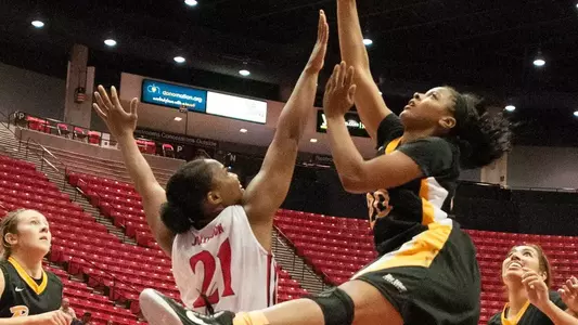 Sophomore Raven Benton led the Beach to a 62-58 win over Portland State with her third career double-double.