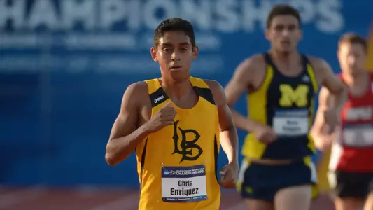 Jun 11, 2014; Eugene, OR, USA; Chris Enriquez of Long Beach State places 20th in the 10,000m in 30:48.70 in the 2014 NCAA Track & Field Championships. Mandatory Credit: Kirby Lee-USA TODAY Sports
