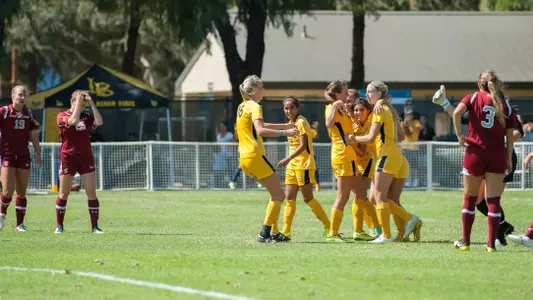The Beach celebrates Ashley Gonzales' goal in the 32nd minute