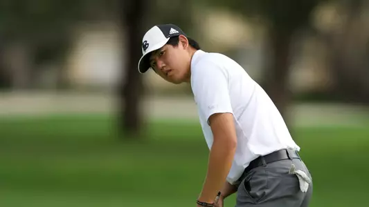 Kevin Lee is tied for fifth place going into the final round at the Fighting Irish Gridiron Golf Classic.  (Photo by John Fajardo/LBSU)