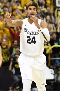 Dec 1, 2015; Long Beach, CA, USA; Long Beach State 49ers guard Travis Hammonds (24) reacts after a foul during the second half against the San Diego State Aztecs at The Pyramid. The Aztecs won 76-72. Mandatory Credit: Kelvin Kuo-USA TODAY Sports