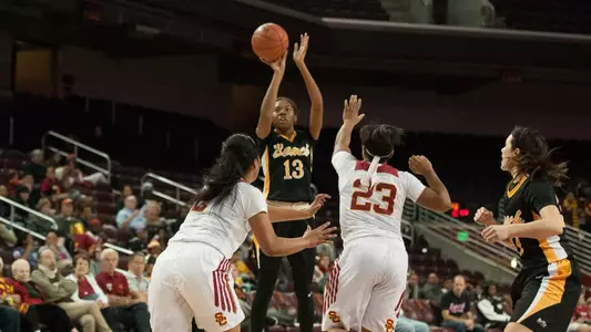 Junior Jewelyn Sawyer matched her career high with 20 points in Sunday's loss at USC. (Photo by John Fajardo)