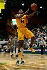 Dec 3, 2015; Fort Collins, CO, USA; Long Beach State 49ers guard Branford Jones (14) attempts a a basket. Credit: Ron Chenoy-USA TODAY Sports