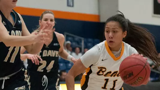 Senior Hallie Meneses had 22 points, five assists and five rebounds in a 70-67 Big West Tournament loss to UC Davis.<Br><i>(Photo by John Fajardo)</i>