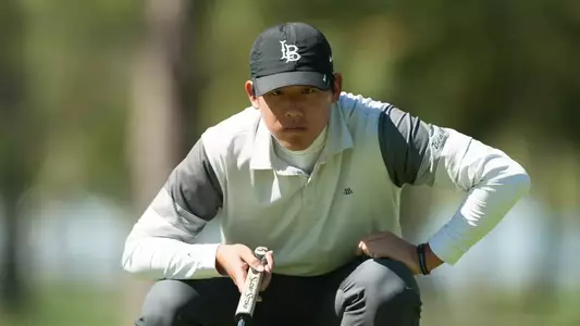 Junior Kevin Lee is tied for 14th place going into the second round of the Desert Shootout.  (Photo by John Fajardo/LBSU)