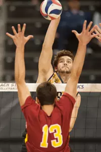 Junior John La Rusch had a season-high 17 kills to go along with nine digs in a 3-2 loss to No. 7 USC.<Br><i>(Photo by John Fajardo)</i>