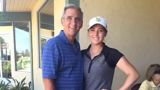 Kassidy Teare with her dad, Kevin, at Skylinks Golf Course in Long Beach where she finished runner-up at the 85th Annual Long Beach Women's City Championship.