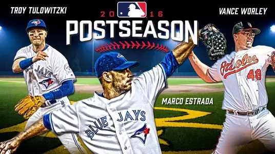Former Dirtbags Troy Tulowitzki, Marco Estrada and Vance Worley will each begin their postseason journey Tuesday night in Toronto. Photos courtesy: Toronto Blue Jays and Todd Olszewski/Baltimore Orioles.