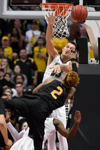 49ers guard Nick Faust attempts a shot as Hawaii Rainbow Warriors forward Stefan Jankovic defends during the second half in the championship game of the Big West conference tournament at Honda Center. Credit: Kelvin Kuo-USA TODAY Sports