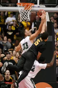 49ers guard A.J. Spencer and Hawaii Rainbow Warriors forward Stefan Jankovic battle for the ball during the second half in the championship game of the Big West conference tournament at Honda Center. Credit: Kelvin Kuo-USA TODAY Sports