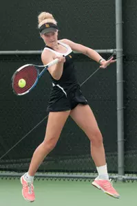 Georgie Sanders was one of the players to have her singles match stopped short on Saturday, but she won her doubles match 6-0 with partner Ebba Unden.
