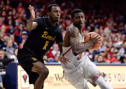 Nov 29, 2017; Tucson, AZ, USA; Long Beach State 49ers guard Jordan Griffin (11) defends Arizona Wildcats guard Dylan Smith (3) during the second half at McKale Center. Mandatory Credit: Casey Sapio-USA TODAY Sports