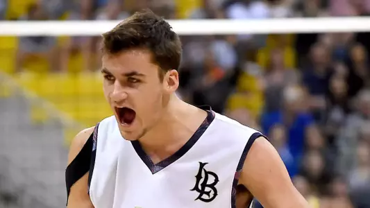 Long Beach State 49ers outside hitter TJ DeFalco (11) celebrates a point against the Hawaii Rainbow Warriors during the MPSF final game at the Walter Pyramid. Long Beach State won 3-1. Jayne Kamin-Oncea-USA TODAY Sports