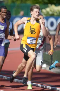 Jun 11, 2014; Eugene, OR, USA; Chris Low of Long Beach State runs 1:48.34 in an 800m heat to advance in the 2014 NCAA Track & Field Championships. Mandatory Credit: Kirby Lee-USA TODAY Sports