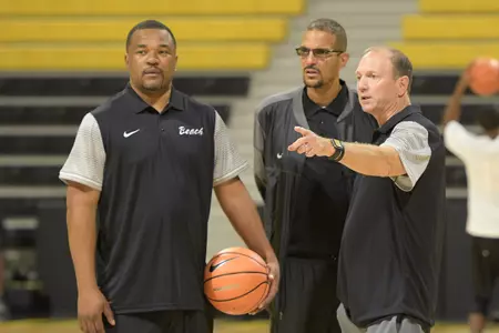 <i>Long Beach State head coach Dan Monson (right) has promoted Myke Scholl (middle) to Associate Head Coach and has brought Bobby Braswell back to the Beach to join Senque Casey (left) as assistant coaches.<br/><br/></i>