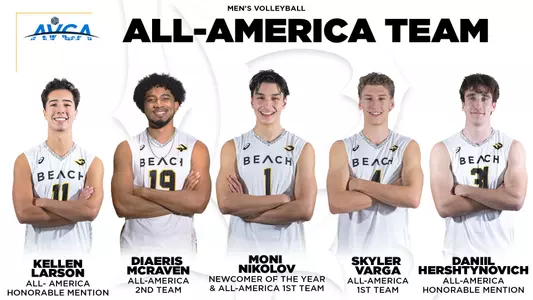 2025 AVCA All-America Team - Kellen Larson, DiAeris McRaven, Moni Nikolov, Skyler Varga, Daniil Hershtynovich