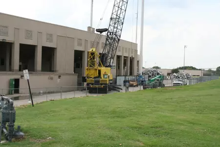 Demolition of Fouts Field's eastside stands begins