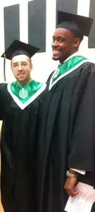 Team manager Matt "Perfect Storm" Walsh and Franklin after walking across the stage on Aug. 10