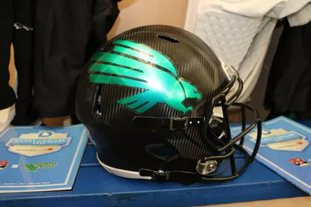 The helmets worn by North Texas in the Heart of Dallas Bowl