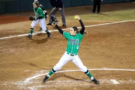 Poole delivering a pitch in a game at Lovelace Stadium in February.