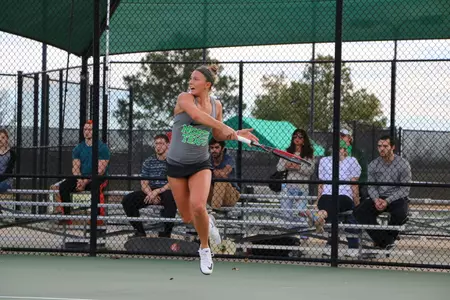 Alexis Thoma (pictured) and doubles partner Anastasiya Shestakova fell in a 7-6 (6) tiebreaker to the Lobos' No. 2 duo on Sunday.