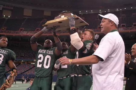 North Texas celebrates its victory over Cincinnati in the 2002 New Orleans Bowl.