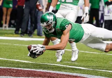 North Texas wide receiver Rico Bussey, Jr., dives into the endzone for a touchdown in the 2017 R+L Carriers New Orleans Bowl. (photo by Derick E. Hingle-USA TODAY Sports)