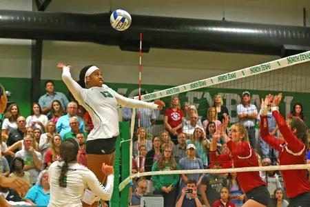 DENTON TX - SEPTEMBER 27: Mean Green Volleyball v Oklahoma University, OU at at Mean Green Olympic Village in Denton September 27, 2017 in Denton, Texas. (Photo by Rick Yeatts) Amanda Chamberlain (13