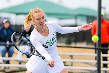 Maria Kononova versus Iowa on Feb. 3, 2018 (Photo by Mark Woods)