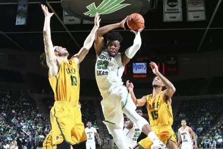 DENTON TEXAS, March 28: University of North Texas Mean Green Men?s Basketball v University of San Francisco at the Super Pit in Denton on March 28, 2018.